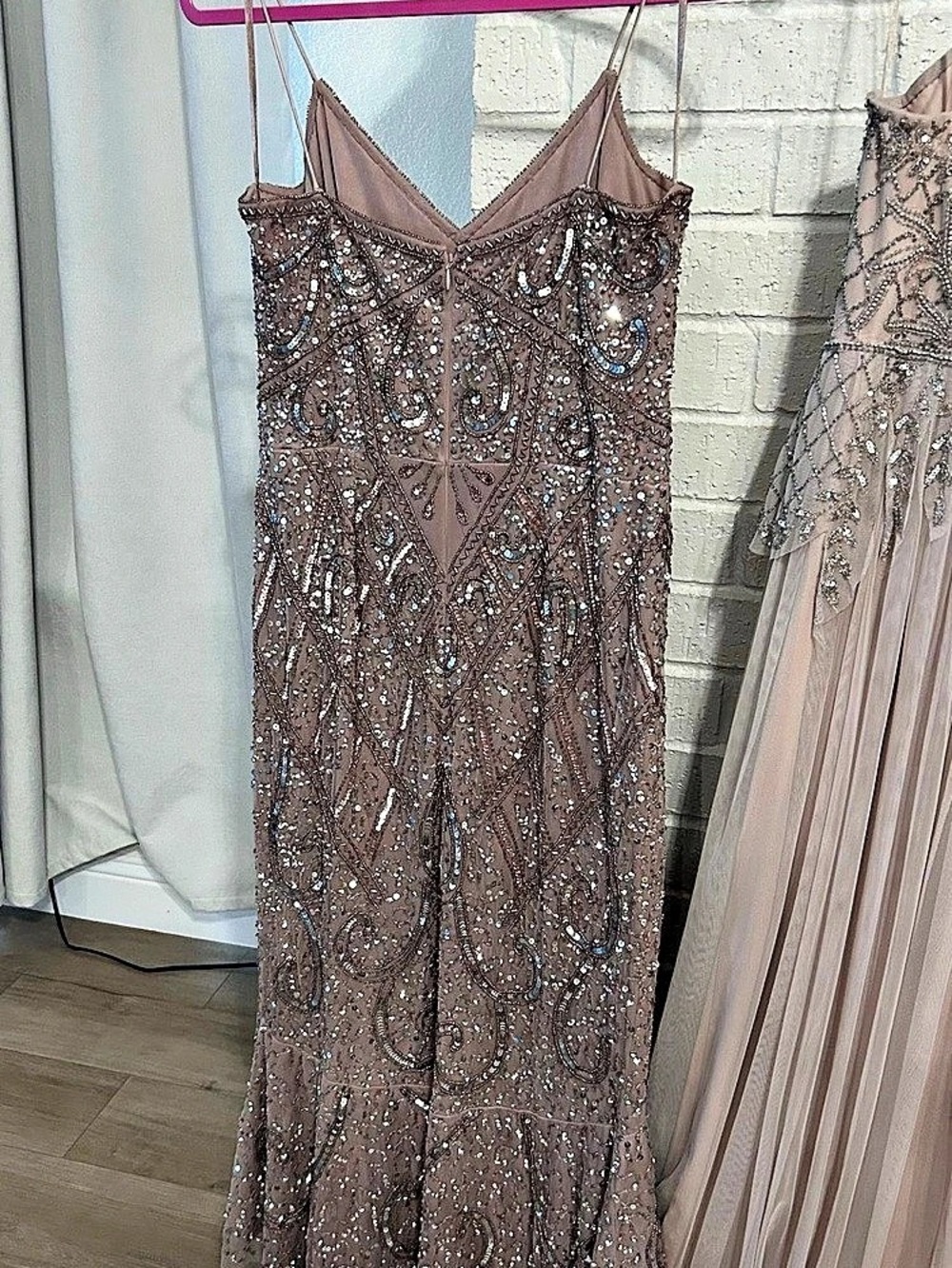 Gianni bini Crosshatch Bead Pattern Trumpet Gown Brown